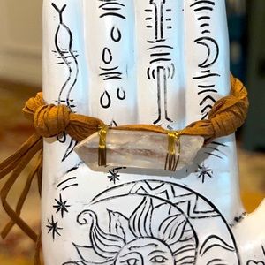 BOHO VEGAN TAN SUEDE SEMI PRECIOUS NATURAL QUARTZ CRYSTAL BRACELET